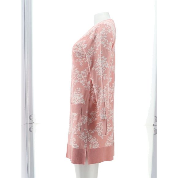 Nina Leonard Jacquard Open-Front Cardigan Pockets Blush Ivory 729837S - Picture 3 of 8